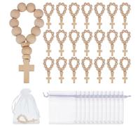 OLYCRAFT 60pcs Wooden Rosary Beads Wooden Finger Rosary with Cross Rosaries Favors with Organza Bags Mini Cross Prayer Baptism Favors for Christening Decorations Men Women First Communion