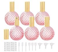 OLYCRAFT 6pc 100ml Pink Glass Perfume Atomizers Bulk Refillable Vintage Travel Spray Bottles with 3pc Funnel Hopper Spring Trasfer Pipettes Droppers 15pc Self Adhesive Stickers for Women