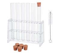 OLYCRAFT 6Pcs 20ml Glass Test Tube with Cork Stopper 15.2x1.6cm Transparent Glass Tubes Bottles with 6 Holes Acrylic Rack for Plants Propagation Scientific Experiments Storage