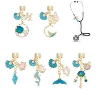 OLYCRAFT 6Pcs 6 Styles Shell Pearl Stethoscope Charms 2-2.7 Inch Alloy Mermaid Stethoscopes Tag Pendant ID Name Tag Charm Stethoscope Charms Accessories for Doctor Nurse Medical Assistant