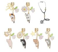 OLYCRAFT 6pcs Cats Stethoscope Charms Cute Cats Stethoscope Charm Tag Cat Chain Personalized Stethoscopes Charm with Flower Pendant Alloy Enamel Stethoscopes Pendant for Doctor Nurse Medical Assistant