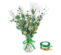 OLYCRAFT 8 Pack St.Patrick's Day Branches with 2 Rolls Robbins Artificial Silk Shamrock Stems Artificial Plant Branch with Lucky Clover for St. Patrick's Day Party Home Arrangement Wreath Centerpiece