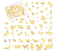 OLYCRAFT 84Pcs Cat Dog Themed Open Frame Pendants Open Bezel Charms Alloy Frame Pendant Golden Hollow Mold Pendants Strap Ring for Resin Jewelry Making - 14 Style