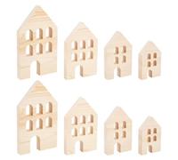 OLYCRAFT 8Pcs 4 Sizes Unfinished Wooden House Blocks Tray Plates Blank Cutouts Display Decoration Pieces for Home Kitchen Office Shelf Coffee Bar Decor - 1.8cm Thick