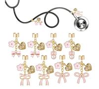 OLYCRAFT 8Pcs 4 Styles Pink Bow Stethoscope Charms 1.7~1.9 Inch Alloy Heart Shape Stethoscopes Tag Pendant ID Name Tag Charm Stethoscope Charms Accessories for Doctor Nurse Medical Assistant