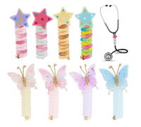 OLYCRAFT 8Pcs 8 Styles Spiral Star Stethoscope Charms Spiral Butterfly Stethoscopes Tag Alloy Conch Pendant ID Name Tag Charm Stethoscope Charms with 1 Pair Earplug for Doctor Nurse Medical Assistant