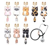 OLYCRAFT 8Pcs Cat Stethoscope Charms 47mm Cat Stethoscopes Tag Alloy Kitty Enamel Pendant ID Name Tag Charm Stethoscope Charms Stethoscopes Accessories for Doctor Nurse Medical Assistant