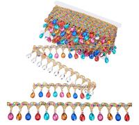 OLYCRAFT 9.14m Sequins Ribbon with Colorful Rhinestone 46mm Width Beaded Tassel Fringe Trim Sequin Tassel Trim Gold Braid Fringe Lace Ribbon Rhinestone Braided Ribbons for Clothes DIY Home Decor