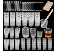 OLYCRAFT 90Pcs 3 Styles Transparent Scale Cups 30/50/100ml Clear Plastic Graduated Cups Tools with 20Pcs Pipettes 100Pcs Wooden Stirring Sticks 20Pcs Plastic Mixing Rods for DIY Craft Lab Supplies