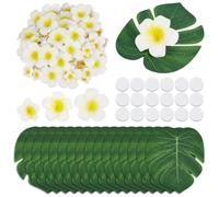 OLYCRAFT 90pcs Tropical Party Decorations Supplies Included 30pcs Fak Monstera Leaves and 60pcs Artificial Plumeria Flowers for Hawaiian Luau Jungle Beach Theme Table Wedding Party