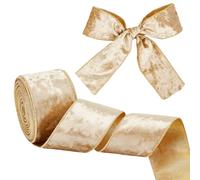 OLYCRAFT 9m Champagne Gold Velvet Wired Ribbon 5cm Wide Single Sided Velvet Fabric Ribbon Trim Gold Edged Ribbons with Golden Back for Present Wrapping Bow Making Wedding Decoration