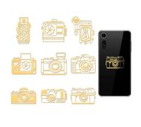OLYCRAFT 9pcs 4x4cm Camera Stickers Golden Metal Sticker Self-Adhesive Decorative Decals Scrapbook Edge Metal Stickers Gold Patterned Decal for DIY Resin Crafts Phone Decoration