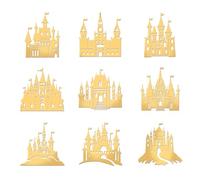 OLYCRAFT 9pcs 4x4cm Castle Golden Metal Stickers Fantasy Theme Stickers Self Adhesive Energy Stickers Golden Epoxy Stickers for DIY Scrapbooks Epoxy Resin Decoration