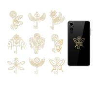 OLYCRAFT 9pcs 4x4cm Keys and Wings Stickers Golden Metal Sticker Self-Adhesive Decorative Decals Scrapbook Edge Metal Stickers Gold Patterned Decal for DIY Resin Crafts Phone Decoration
