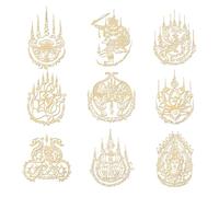 OLYCRAFT 9pcs 4x4cm Thai Sak Yant Gold Metal Stickers: Tiger, Nine-tailed Fox, Snake, Phoenix Patterns; Perfect for Scrapbooks, DIY Crafts, Phone Decoration