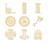 OLYCRAFT 9pcs 4x4cm Viking Axe & Celtic Knot Gold Metal Stickers for DIY Craft & Home Decor