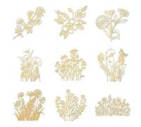 OLYCRAFT 9pcs 4x4cm Wildflower Stickers Sunflower Self Adhesive Gold Stickers Cherry Blossom Metal Gold Stickers for Scrapbooks DIY Resin Crafts Phone Water Bottle Decor