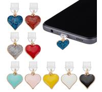OLYCRAFT 9Pcs Colorful Heart Dust Plug Charms 0.7 Inch Mobile Dustproof Plugs with Heart Pendants Type C Dust Plug Charm Type C Port Protector Phone Accessory for Most Type-C Phone