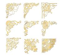 OLYCRAFT 9pcs Patterned Stickers 4x4cm Edge Tiles Sticker Self Adhesive Gold Stickers Vintage Border Corner Metal Gold Stickers for Scrapbooks DIY Resin Crafts Phone Water Bottle Decoration