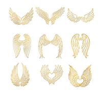 OLYCRAFT Angel Wing Theme Stickers - 9pcs 4x4cm Gold Brass Metal Stickers for Scrapbooks, DIY Resin Crafts, Phone & Water Bottle Decoration