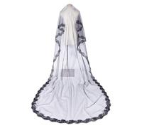 OLYCRAFT Black Lace Veil Long Cathedral Tulle Sheer Wedding Bridal Wedding Dress Veils Halloween Party Costume Veils Soft Tulle Bridal Veil for Brides Shower Halloween Party Dress Up Accessories