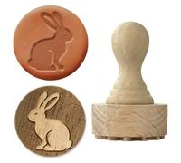OLYCRAFT Easter Rabbit Pattern Wood Stamps with Handle 43x27mm Wooden Clay Stamp Wooden Pottery Stamps Ceramic Pottery Stamp Wood Handle Ceramic Tools for Clay Card Making and Scrapbooking
