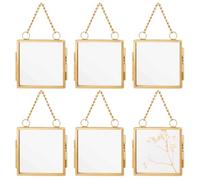 OLYCRAFT Gold Mini Glass Hanging Frame 5.4x5.4cm Gold Metal Picture Frames Clear Double Glass Floating Frame Hanging Artwork Display Glasses Frames for Pressed Flowers Leaf and Artwork
