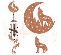 OLYCRAFT Howling Wolf Wind Chimes Moon Star Iron Bells Memorial Chimes Decorative Metal Bell Creative Hanging Pendants Forest Wind Catcher Wolf Dream Catcher for Home Patio Garden Yard Wedding Decor
