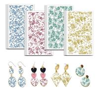 OLYCRAFT Oriental Flowers Transfer Paper 4 Design 24 Pcs Rose Motifs Transfers Paper for Polymer Clay Transfers Sheet Plum Blossom Clay Transfer Papers Small Ceramic Decals for Earrings Jewelry Making
