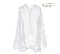 OLYCRAFT Pearl Bridal Shawl White Pearls Wedding Capes Shawl Wrap Shrug Bridal Cape Sheer Tulle Wedding Scarf Soft Tulle Bridals Cape for Evening Dresses Weddings Formal Party Bolero Cover Up