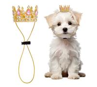 OLYCRAFT Pet Rhinestone King Crown Pink Rhinestone Dog Crown with Adjustable Strap Party Costume Accessories Golden Queen Crowns for Small Dog Cats Weddings Birthday Cosplay Party Photos Prop