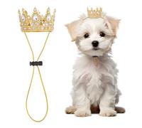 OLYCRAFT Pet Rhinestone King Crown White Rhinestone Dog Crown with Adjustable Strap Party Costume Accessories Golden Queen Crowns for Small Dog Cats Weddings Birthday Cosplay Party Photos Prop