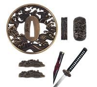 OLYCRAFT Samurai Sword Tsuba Set Clouds Samurai Sword Handguard Japanese Swords Accessories Japanese Swords Protector Alloy Seppa Spacer for Cosplay Props Performing Training - Antique Bronze