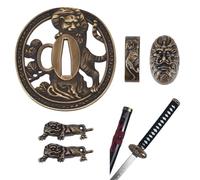 OLYCRAFT Samurai Sword Tsuba Set Tiger Samurai Sword Handguard Japanese Swords Accessories Japanese Swords Protector Alloy Seppa Spacer for Cosplay Props Performing Training - Antique Bronze