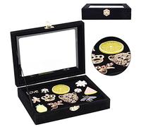 OLYCRAFT Velvet Pin Display Box Cabinet Brooch Collection Display Case with Clear Window Velvet Badges Display Box, Hard Rock, Badges Collectible Pins and Medals - Black