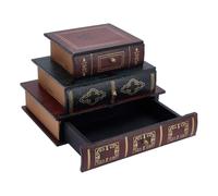 OLYCRAFT Vintage Decorative Book Box with Three-Layer Drawer Book Shaped Trinket Storage Box Jewelry Boxes Decorative Storage Drawer Wooden Antique Book Decorations Box for Jewellery Storage