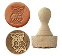 OLYCRAFT Wood Stamps with Handle 1.8x1 inch Owl Pattern Wooden Clay Stamp Wood Handle Pottery Tools Stamps Natural Round Wood Stamp Small Mini Stamp for Clay and Ceramic Craft Making