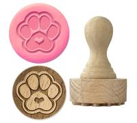 OLYCRAFT Wood Stamps with Handle 4.3x2.7cm Love Paw Print Pattern Wooden Clay Stamp Wood Handle Pottery Tools Stamps Natural Round Wooden Stamp for Clay and Ceramic Craft Making