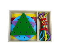 OLYDAUS 5 Panels Double-Sided Shapes Wooden Threading Toy Threading Cards for Toddlers Threading Shapes Educational Learning Activity Triangle Uni Shape