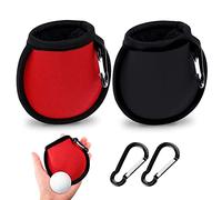 olyee 2 Pack Golf Ball Cleaner Pouchs for Bag,Golf Club Washer Bag Accesorries Pocket Waterproof Bag,Golf Ball Dry-Clean Pocket Golf Gifts for Men Ladies,Fit for Golf Carts Belt Golf Bag(Black+Red)