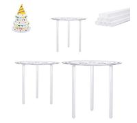 olyee Cake Supports Set w/ 18 Pieces Cake Dowels Rods for Tiered Cake, 3 Tier Cake Separator Plates Cake Stand Holder for Wedding Cake Construction & Stacking (4, 6, 8 inch) (3 Layer), Transparent