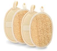 olyee Natural Exfoliating Loofah Sponge, 4 Pack Natural Luffa and Terry Cloth Materials Loofa Sponge Scrubber Brush Close Skin Biodegradable Shower luffa Pad, Beige