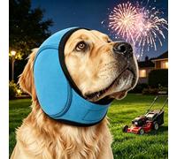 OLYGEE 2PCS Dog Noise Cancelling Ear Muffs, No Shake Protection for Fireworks Thunder Vacuum - Calming Hoodie, Adjustable for Grooming, Bathing, Swimming (Blue*2,Large)