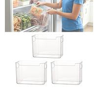 OLYGEE Crystal Clear Freezer Storage Bins - 3 Pack, Stackable Plastic Organizer with Handles for Bottom/Chest/Deep Freezer, Fridge & Pantry (3pcs*L)