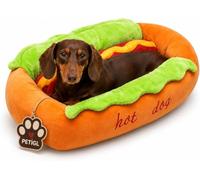 OLYGEE Funny Hot Dog Bun Shaped Pet Bed, Soft Plush Raised Bolster Sofa Bed, Cozy Nest Sleeping Bed for Cats Kittens Puppies Small Dogs Dachshunds Indoor Decor (S)