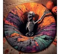 OLYGEE Halloween 3D Rug - Halloween Optical Illusion Rugs, Ghost Skeleton Pumpkin Patterns, Soft Non-Slip Backing for Living Room Bedroom Party Home Decoration (F,32in)