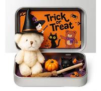 OLYGEE Halloween Bear in a Box for Trick or Treat-teddy bear in a box, 2025 New Handmade Plush Pocket Bears in Box Kit Gift with Wizard Hat,Witch Blanket, Broom, Pumpkin and Cat (2pcs,White)