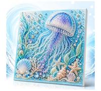 OLYGEE Pearl Art Kits for Adults and Beginners, Ocean Theme Pearl Art DIY Kit with 3D Resin Beads and Rhinestones, Coastal Home Wall Decor (Jellyfish)