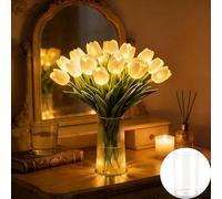 OLYGEE Tulip Lamp 15 PCS Radiant Romantic Tulip Light with Vase Twinkling Tree Tulips LED Artificial for Bedroom Bedside Decor & Gift for Her (White,with Vase)