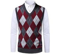 OlyljpinZ Mens Argyle V-Neck Sleeveless Vest Wool Blend Knitted Gilets Autumn Winter Sweater Vest Classic Business Knitwear Jumpers Slim Fit Gentleman Pullover Slipover Golf Tank Tops